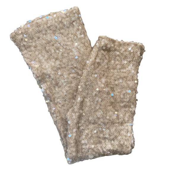 ZARA Champagne Allover Sequin High Waist Trouser Pants Glam Evening - Picture 6 of 9